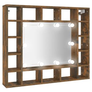 vidaXL Szafka z lustrem i LED, przydymiony dąb, 91x15x76,5 cm