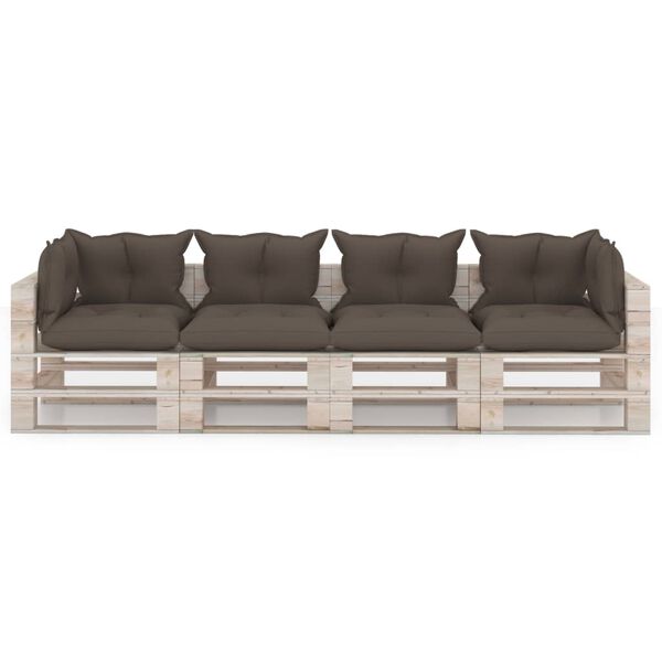 vidaXL Sofa 4-os. z palet, z poduszkami, drewno sosnowe