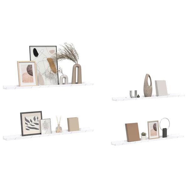 vidaXL P&oacute;łka ścienna z p&oacute;łką 4 pcs Biały marmur 100 x 9 x 3 cm