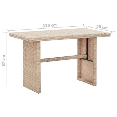 vidaXL Stół ogrodowy, beżowy, 110x60x67 cm, polirattanowy
