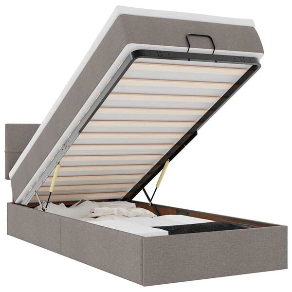vidaXL Ł&oacute;żko otomana z materacem i LED, taupe, 90x200 cm, tkanina