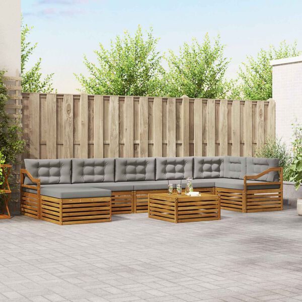 vidaXL Zestaw sof na zewnątrz z poduszką 8 pcs Naturalny i Jasny Szary