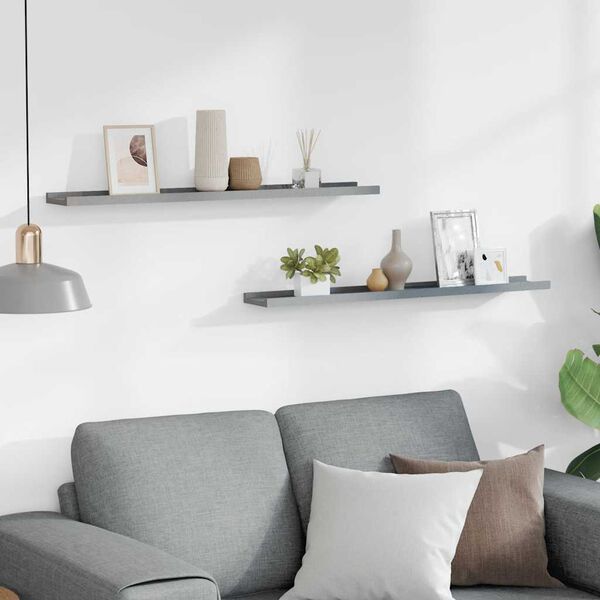 vidaXL P&oacute;łki ścienne na zdjęcia, 2 szt., szare, 80x9x3 cm, MDF