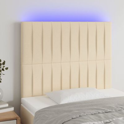 vidaXL Zagłówek do łóżka z LED, kremowy, 100x5x118/128 cm, tkanina