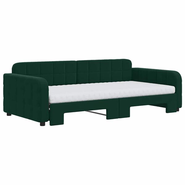 vidaXL Sofa rozsuwana z materacami, ciemnozielona, 100x200 cm, aksamit