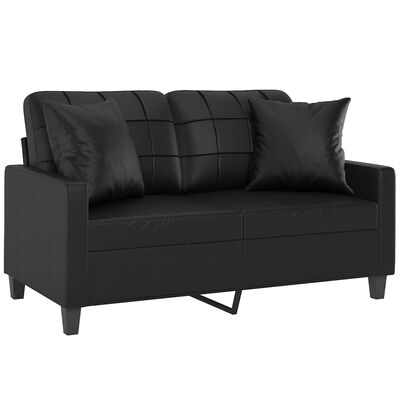 vidaXL 2-osobowa sofa z poduszkami, czarna, 120 cm, sztuczna skóra