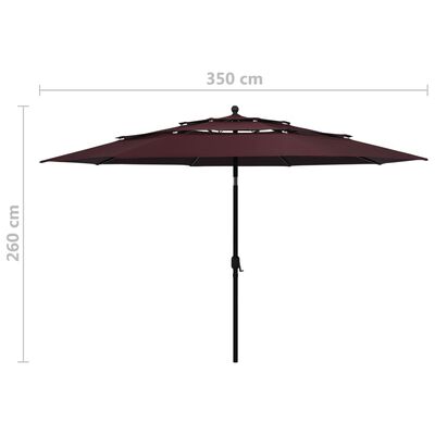 vidaXL 3-poziomowy parasol na aluminiowym słupku, bordowy, 3,5 m