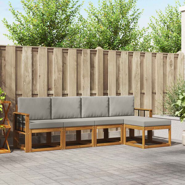 vidaXL Zestaw sof na zewnątrz z poduszką 5 pcs Naturalny i Jasny Szary