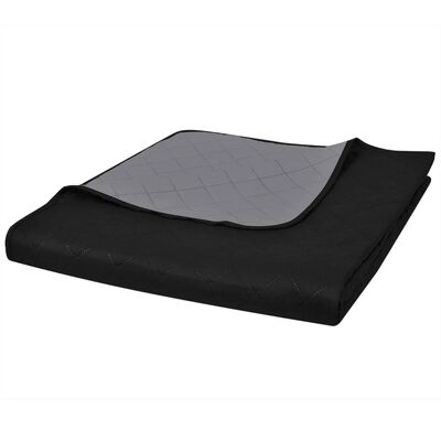 vidaXL Dwustronna pikowana narzuta na łóżko, czarno-szara, 230x260 cm
