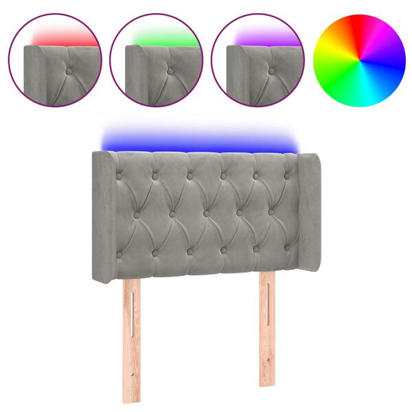 vidaXL Zagł&oacute;wek do ł&oacute;żka z LED, jasnoszary, 83x16x78/88 cm, aksamit