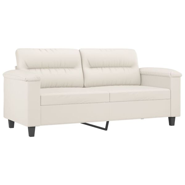 vidaXL 2-osobowa sofa z poduszkami, kremowa, 140 cm, sztuczna sk&oacute;ra