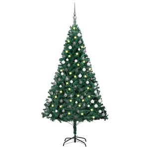 vidaXL Sztuczna choinka z lampkami i bombkami, zielona, 120 cm, PVC