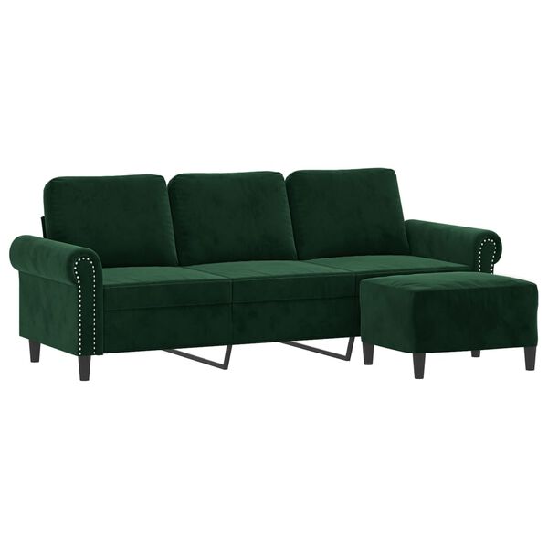 vidaXL 3-osobowa sofa z podn&oacute;żkiem, ciemnozielony, 180 cm, aksamit