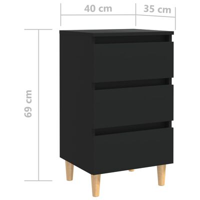 vidaXL 2 szafki nocne z drewnianymi nóżkami, czarne, 40x35x69 cm