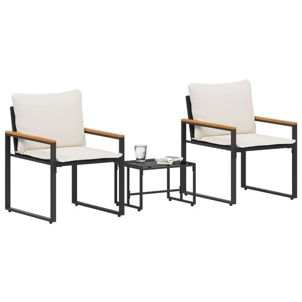 vidaXL Zestawy mebli z poduszką 3 pcs Czarny i kremowo-biały rattan