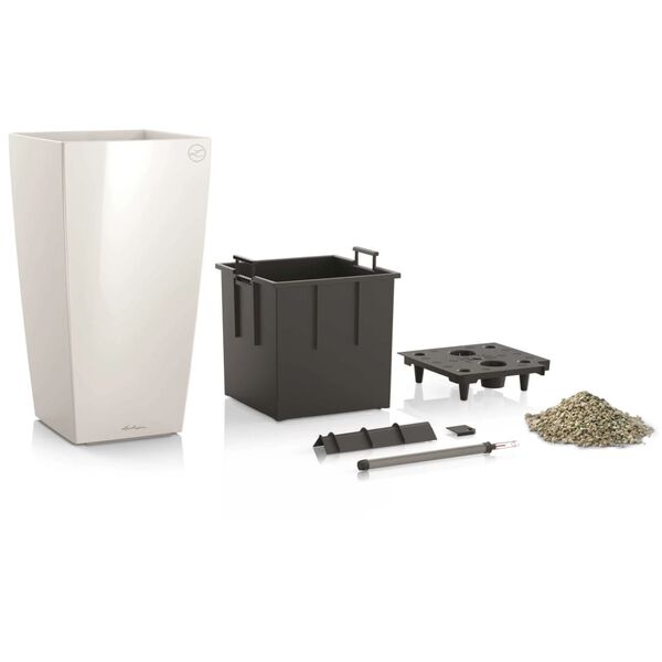 LECHUZA Donica Cubico 40 ALL-IN-ONE, biała, wysoki połysk, 18191