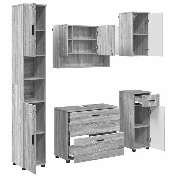 vidaXL Zestaw mebli łazienkowych z szufladą 5 pcs Szary dąb sonoma
