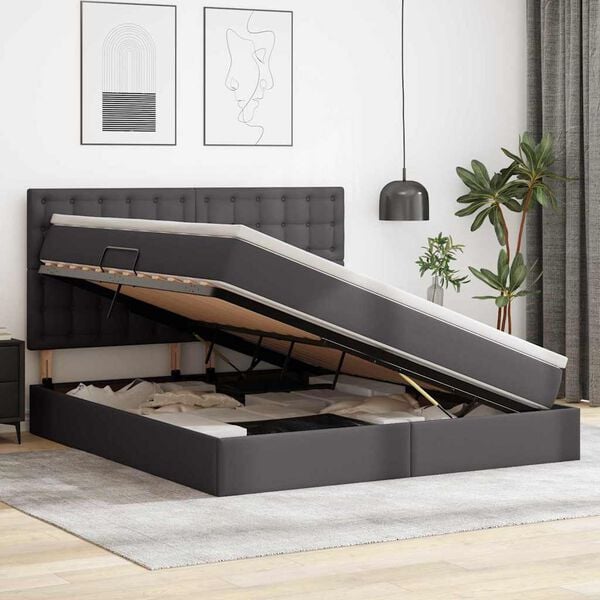 vidaXL Ł&oacute;żko z miejscem na przechowywanie i LED Szary 160 x 200 cm