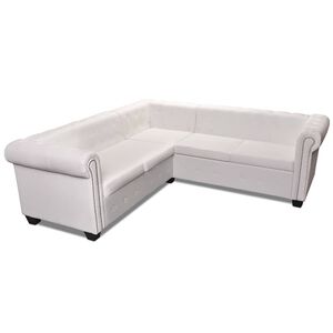 vidaXL Sofa Chesterfield, pięcioosobowa, biała, sztuczna sk&oacute;ra