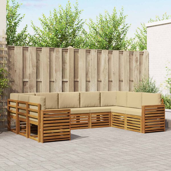 vidaXL Zestawy sof 9 pcs Naturalny i Beżowy Lite Drewno Akacji