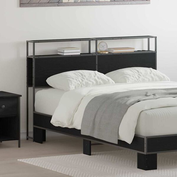 vidaXL Zagł&oacute;wek do przechowywania z p&oacute;łką Czarny dąb 135 cm