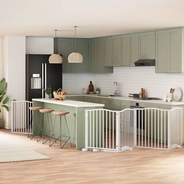 vidaXL Składana bramka dla psa, z drzwiami, 6 paneli, biała, 480 cm