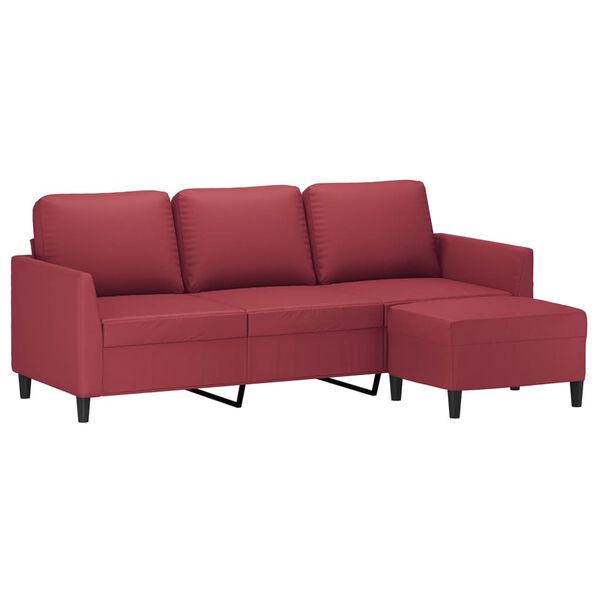 vidaXL 3-osobowa sofa z podnóżkiem, winna czerwień, 180 cm, ekoskóra