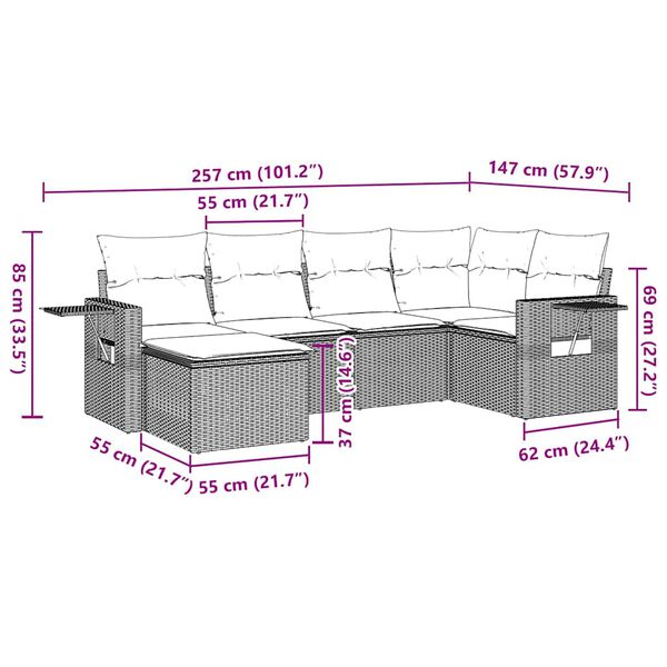 vidaXL 7-cz. zestaw wypoczynkowy do ogrodu, z poduszkami, czarny