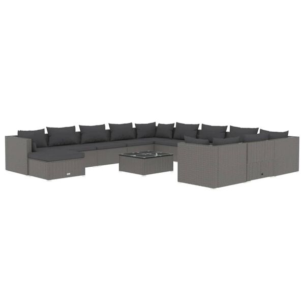 vidaXL 13-cz. zestaw wypoczynkowy do ogrodu, poduszki, szary rattan PE