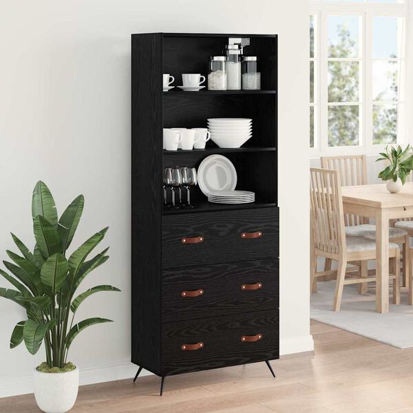 vidaXL Highboard Czarny dąb 69,5 x 34 x 180 cm Materiał drewnopochodny