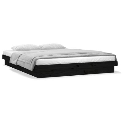 vidaXL Rama łóżka z LED, czarna, 120x190 cm, podwójna, lite drewno