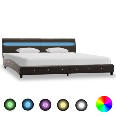 vidaXL Rama łóżka z LED, szara, sztuczna skóra, 150x200 cm
