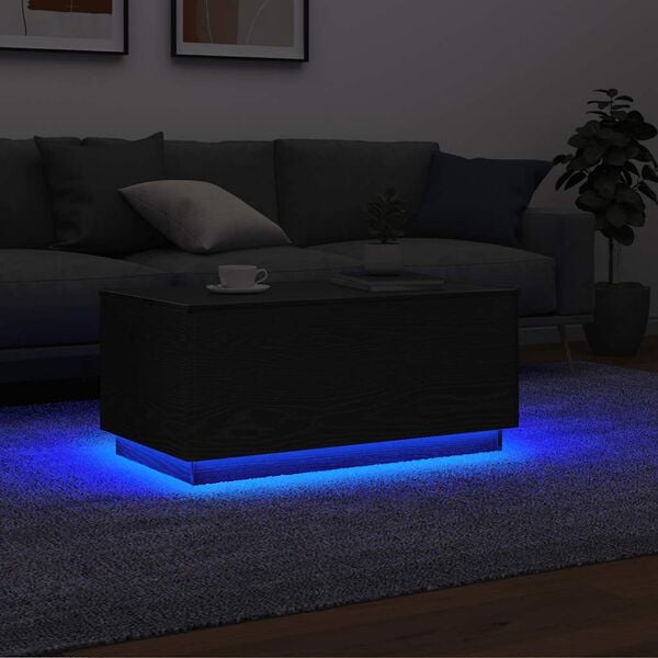 vidaXL Stolik kawowy z oświetleniem LED, czarny dąb, 90x49x40 cm
