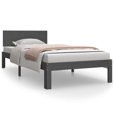 vidaXL Rama łóżka, szara, lite drewno sosnowe, 90 x 200 cm