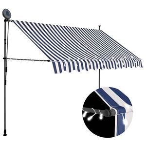 vidaXL Ręcznie zwijana markiza z LED, 300 cm, niebiesko-biała