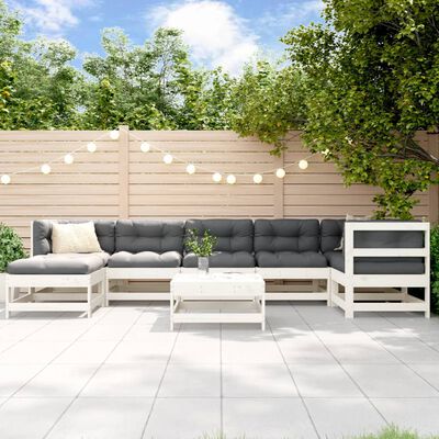 vidaXL 8-cz. zestaw wypoczynkowy do ogrodu, poduszki, biały, drewno