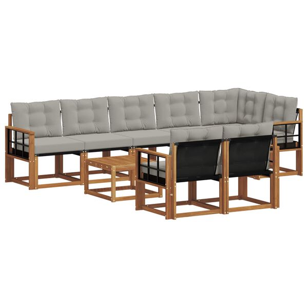 vidaXL Zestaw sof na zewnątrz z poduszką 9 pcs Naturalny i Jasny Szary