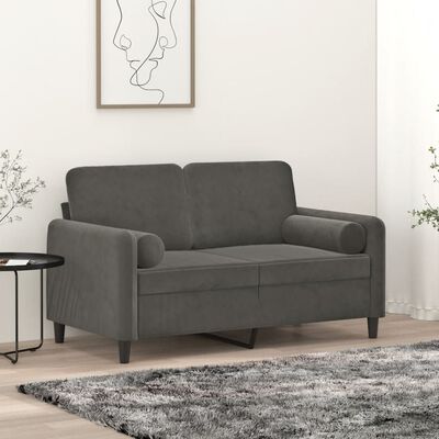 vidaXL 2-osobowa sofa z poduszkami, ciemnoszara, 120 cm, aksamit