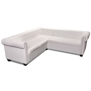 vidaXL Sofa Chesterfield, pięcioosobowa, biała, sztuczna sk&oacute;ra