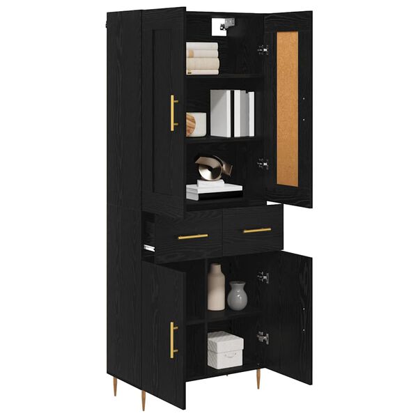 vidaXL Highboard Czarny Dąb 69,5 x 34 x 180 cm Materiał drewnopochodny