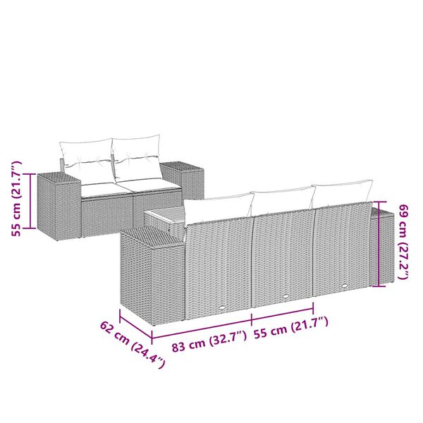 vidaXL 6-cz. zestaw mebli ogrodowych z poduszkami, czarny polirattan