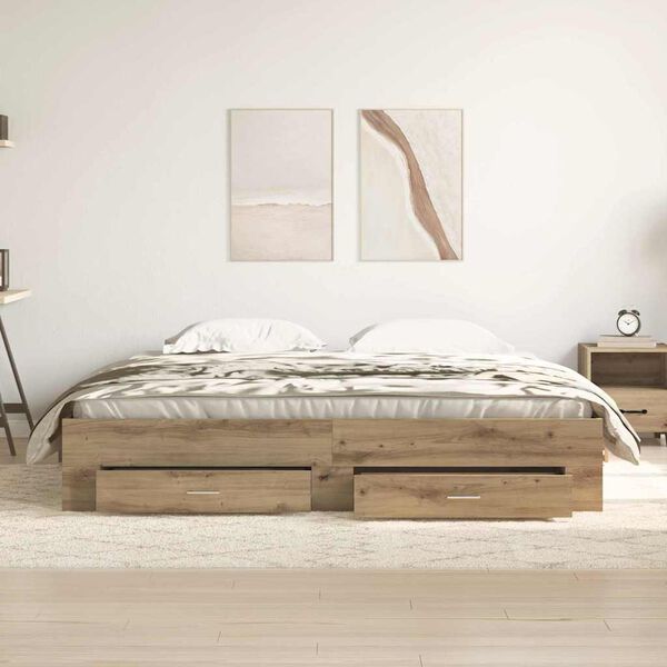 vidaXL Ramka łóżka z szufladą Dąb rzemieślniczy 180 x 200 cm