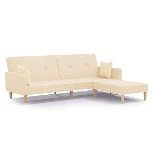 vidaXL 2-osobowa kanapa z podnóżkiem, kremowa, tapicerowana tkaniną