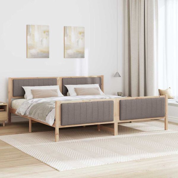 vidaXL Rama ł&oacute;żka Brązowy i taupe 200 x 200 cm Lite drewno sosnowe