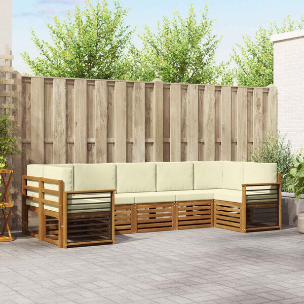 vidaXL Zestawy sof 7 pcs Naturalny i Kremowy Lite Drewno Akacji