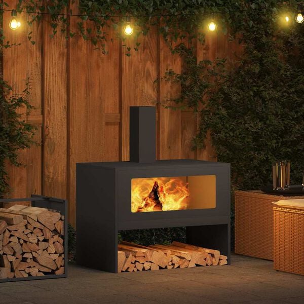 vidaXL Kominek Czarny 80 x 50 x 96 cm Stal zimnogięta