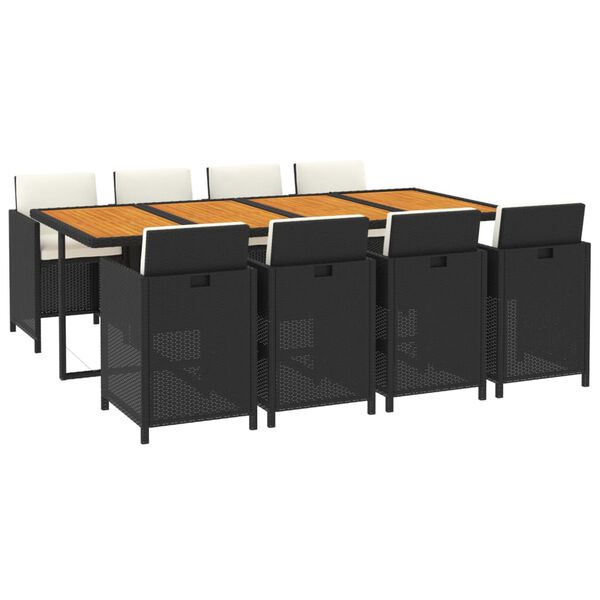 vidaXL 9-cz. zestaw mebli ogrodowych z poduszkami, polirattan, czarny
