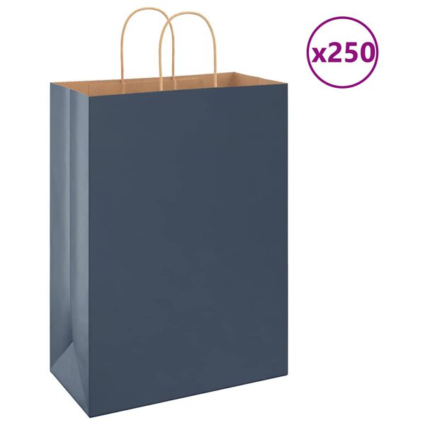 vidaXL Torby papierowe 250 szt. z uchwytami Niebieskie 32x17x44 cm
