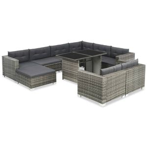 vidaXL 10-cz. zestaw wypoczynkowy do ogrodu, poduszki, rattan PE szary