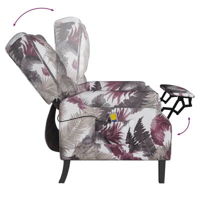 vidaXL Rozkładany fotel masujący, wzór w kwiaty, tapicerowany tkaniną